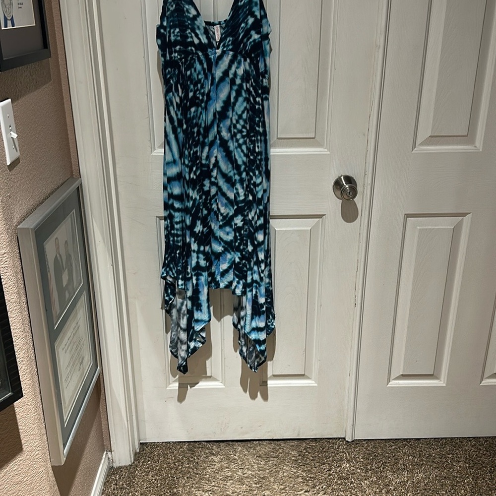 Xhilaration Blue and White Tie-Dye Dress